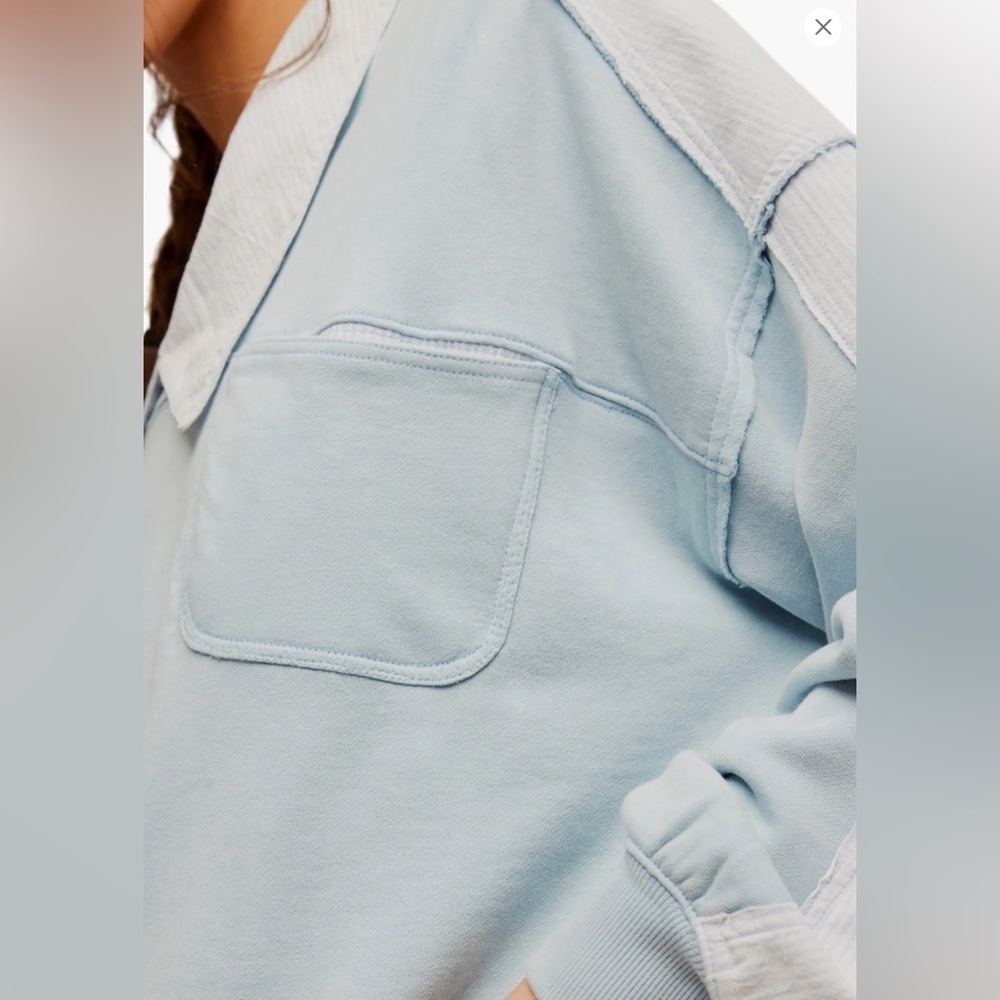 NWT Free People Madeleine Polo Sweatshirt Med Winter Sky Blue $148 Retail Cotton - Picture 5 of 11